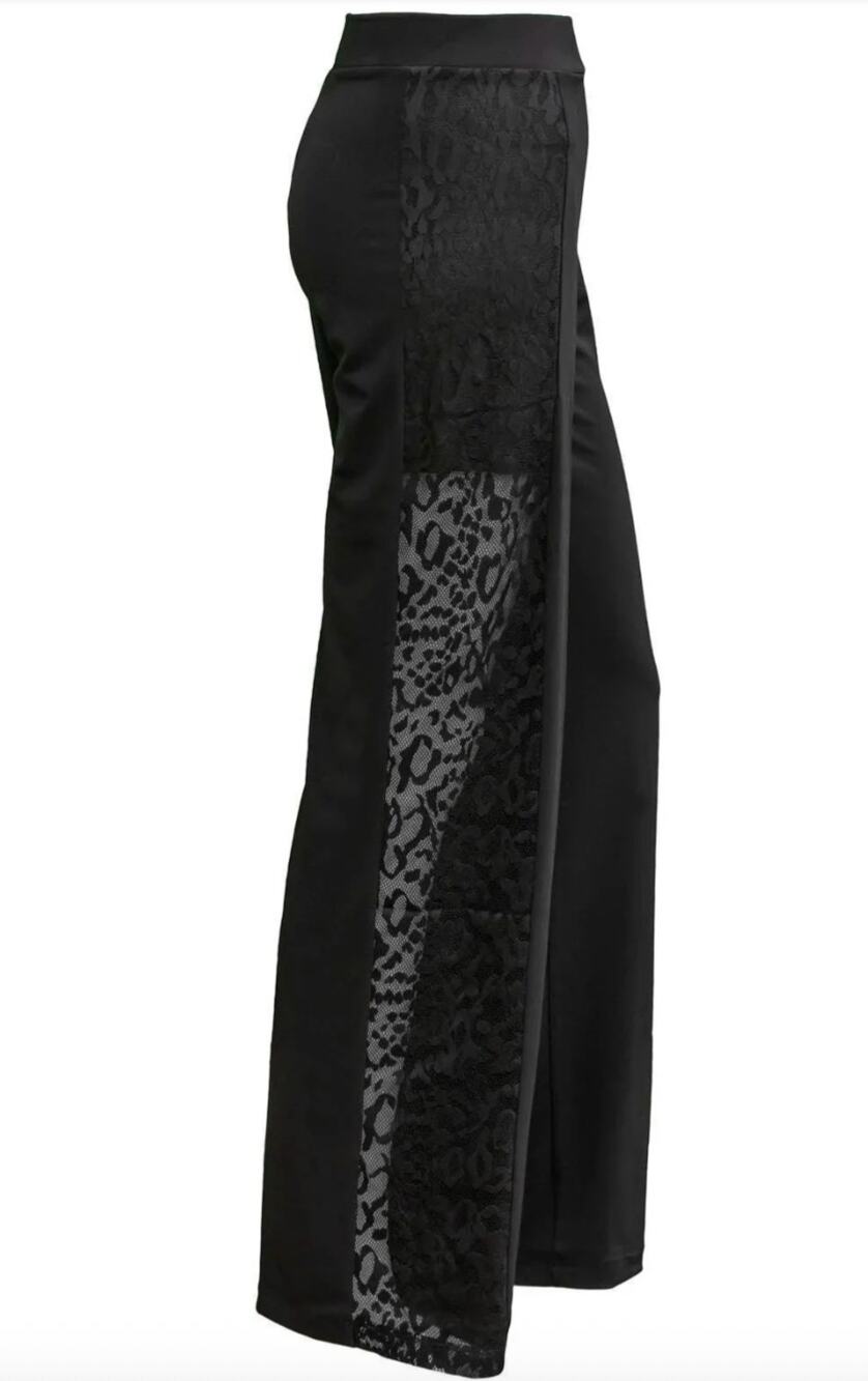 ANATOMIE Travel Pants Wide Leg Cheetah Lace Panel Black Small